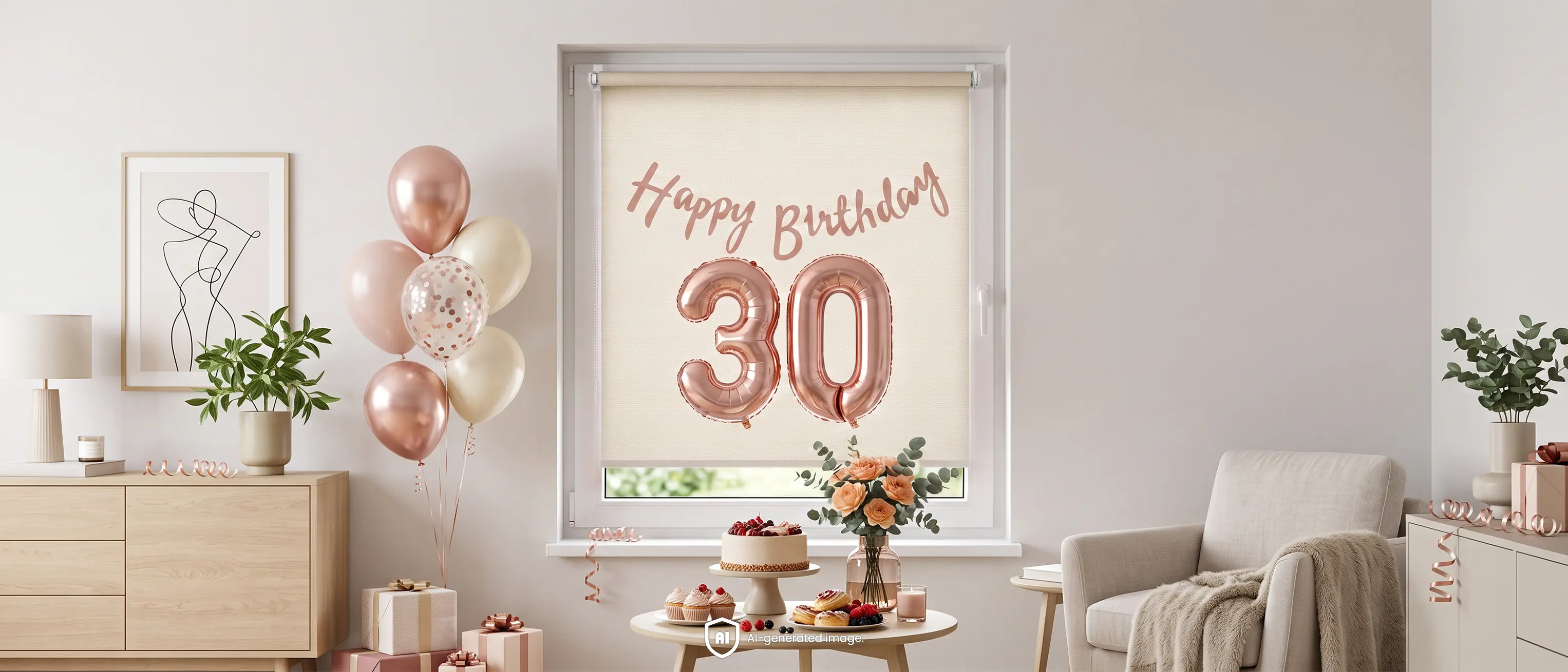 A window blind used as a birthday photo backdrop.